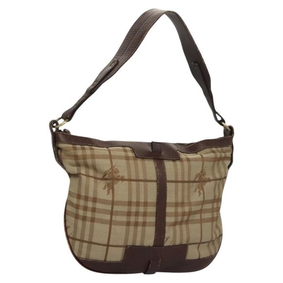 BURBERRY Nova Check Shoulder Bag Canvas Beige Gold Auth 116276 - Picture 1 of 16